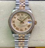 Swiss Clone Rolex Datejust WF 31mm Midsize Watch Two Tone Rose Gold Salmon Dial